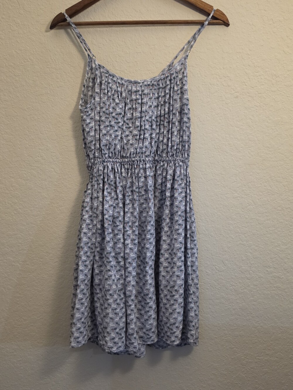 Joie Silk Mini Sundress Womens XS Green Grey Leaf Print Swing Flare Hem